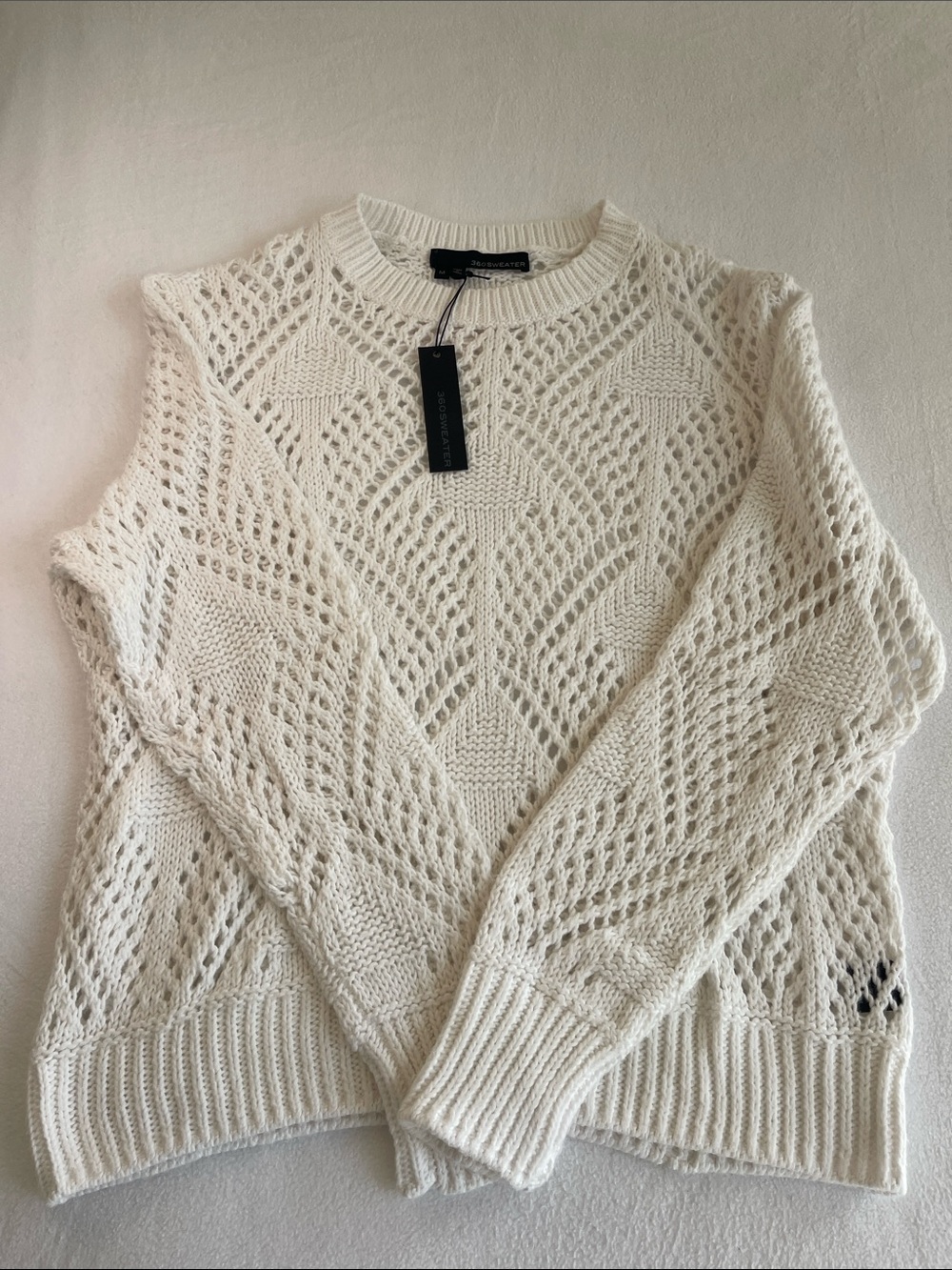 360SWEATER 100% Cotton White Open Knit Pointelle Sweater NWT Size M